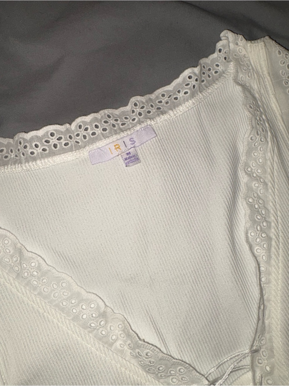 Lace-Trim Ribbed V-Neck Tank Top - White - Picture 2 of 5
